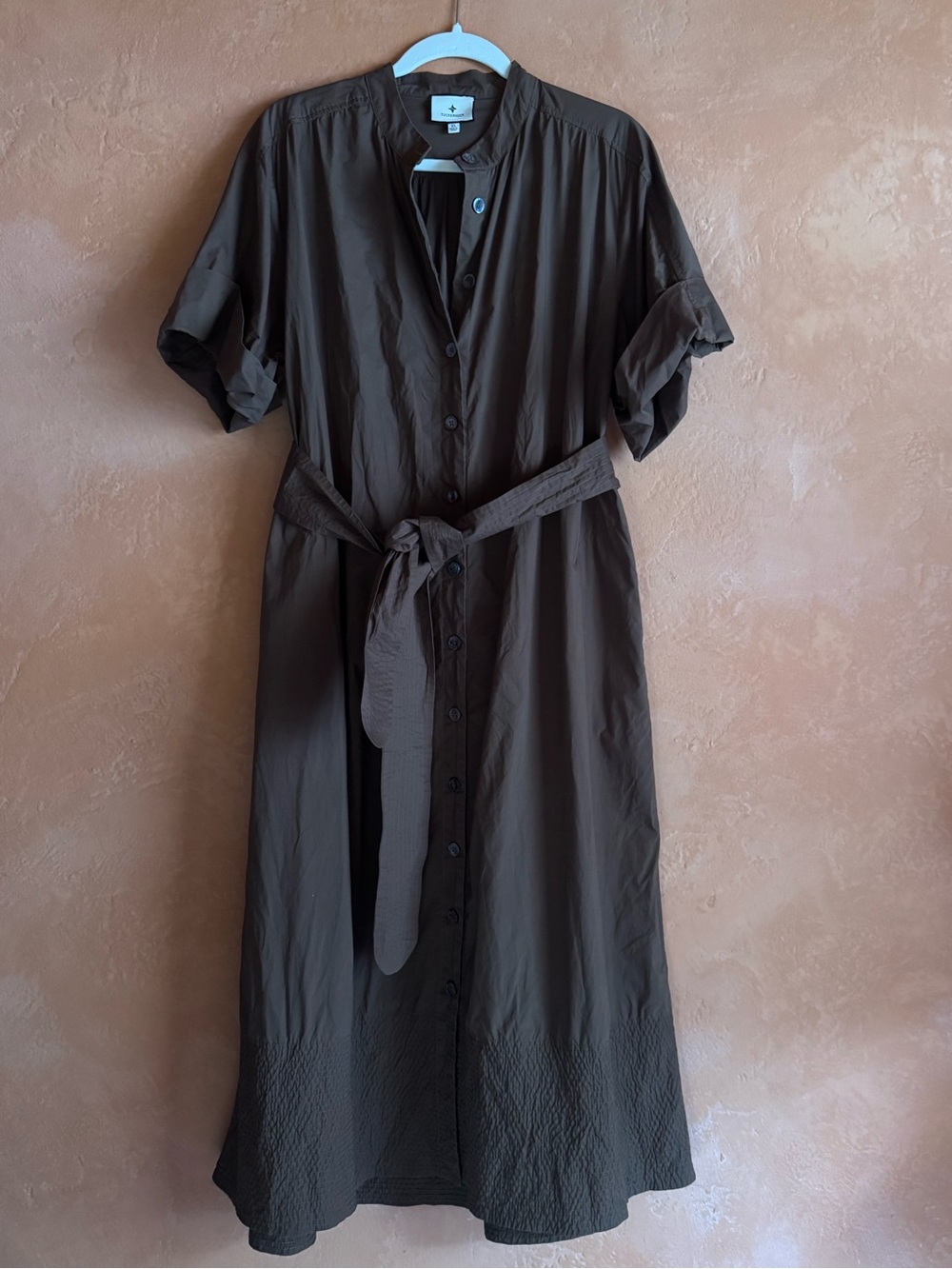 Tuckernuck Chocolate Brown Belted Button Front Shirt Dress XL